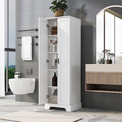 LUKEEHOM 71" Tall Bathroom Storage Cabinet, Freestanding Linen Cabinet with 2 Doors Adjustable Shelf Storage Cabinet for Bathroom, Kitchen, Pantry