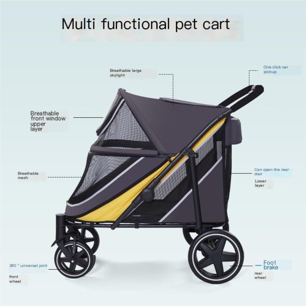 Pet Strollers Outdoor Multifunctional Pet Stroller, Lightweight and Foldable, Multiple Cats and Dogs Outdoor Stroller Pet Stroller Medium(Black,A)