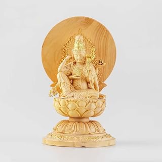 木彫りの仏像【如意輪観音菩薩】 柘植 総高11.5cm 厄除け・開運・守護・繁盛・ご利益 (金泥仕様)