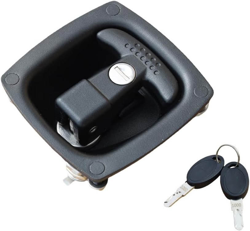 Truck Bed Toolbox T-Handle Lock Single Point Flush Mount Foldable Camper Handle Lock for Trailer Door,RV Tool Box Latch Replacement (Black-1)