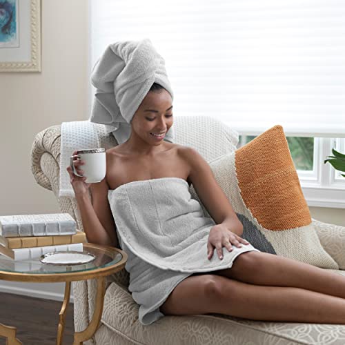 Aston & Arden Aegean Terry Hand Towels - (Set Of 4) Ringspun Turkish Cotton Thick And Soft Absorbent Luxury Hotel And Spa Bathroom Towel, 600 Gsm, 18 X 32 In, Light Grey #TOP3