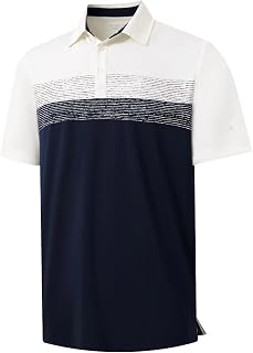 Rouen Polo Shirts for Men Quick Dry Regular Fit Casual Color Block Chest Print Active Short Sleeve Collared Mens Golf Shirt