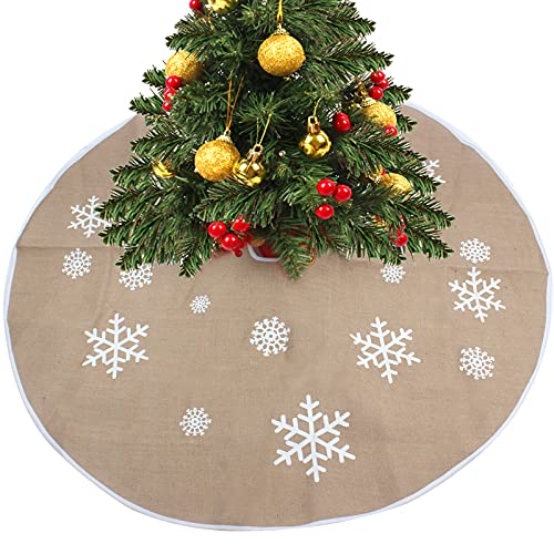 Erone Christmas Tree Skirt 48 Inch, Rustic Burlap White Snowflake Countryside Tree Stand Skirts, For Holiday Decorations Indoor Outdoor (48 Inch) #TOP3