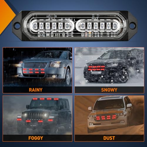 Image of Nilight 8PCS LED Strobe Lights 12V 24V Amber White Sync Feature Ultra Slim | Red 12 LED Emergency Hazard Warning Lights Flashing Warning Mini Surface Mount Grille for Cars Trucks Camper trailer SUVs