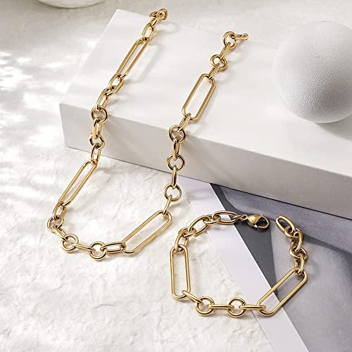 Wistic Lauren Paperclip Bolo Bracelet Layered Stacked Paper-Clip Link For Women Adjustable Lobster Clasp Gold Plated Stainless Steel Link Charm Chain Lauren Bracelet, 7.5 Inches #TOP5