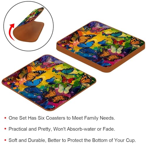 Dessous de verre carrés en cuir microfibre au design papillon abstrait chic