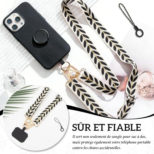 BORISCA 2 Pcs Cordon Telephone Portable, 1 Lanière Téléphone Noir et 1 Chaine de Telephone Rose avec 2 Coussinets Transparents et 2 Corde Téléphone, Universelle Chaine Telephone Portable Réglable – vue 6