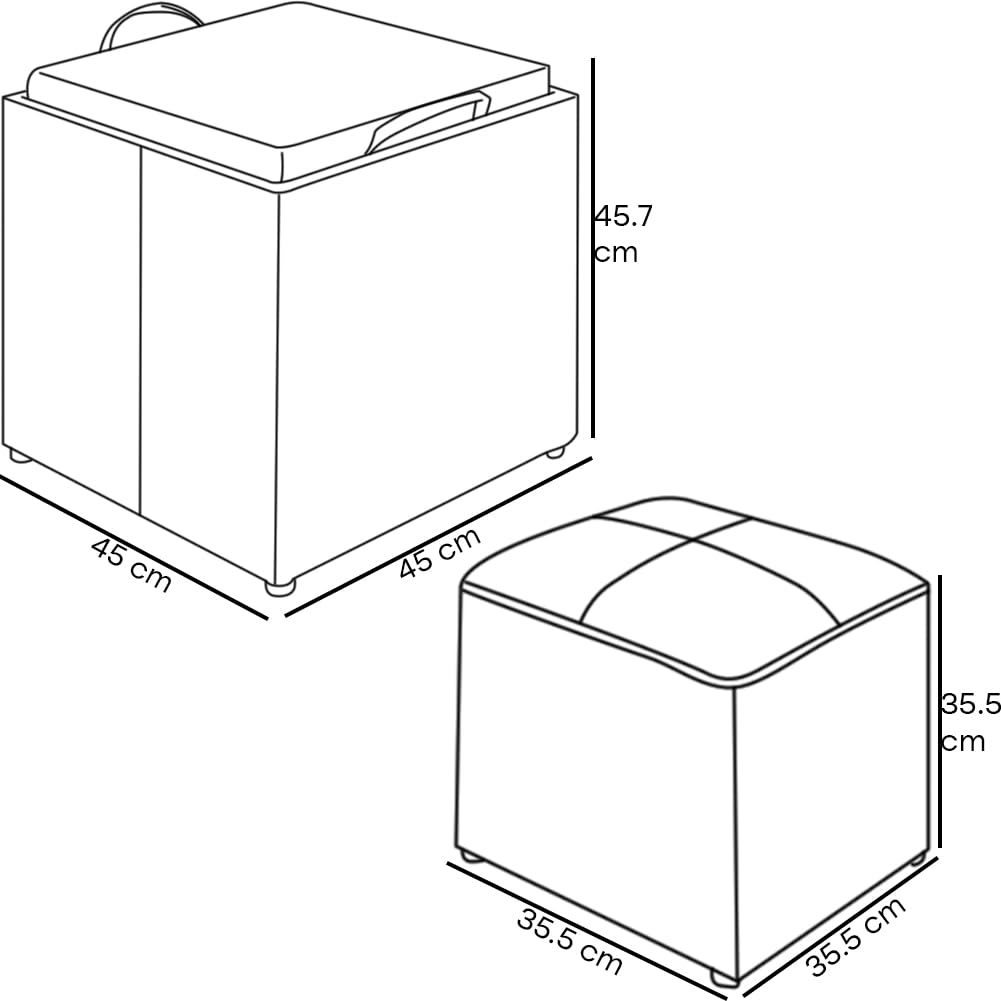 BAKAJI Lot de 2 poufs de Rangement en Simili Cuir de Couleur Noire avec Couvercle 2 en 1 Transformable Plateau de Service, Tabouret avec Compartiment Multi-usages, Rembourrage Confortable,
