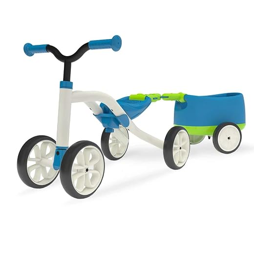 Chillafish Quadie+Trailie: Stable 4-wheeler Ride-On with Trailer for Kids Ages 1-3 years, 3 Seat Positions, “Grow-with-Me” Ride-On with Cookie Storage in the Seat and Silent Non-Marking Wheels, Blue