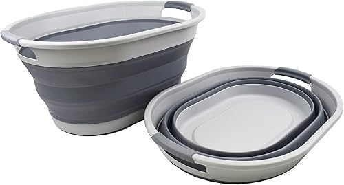 Miniatura 10 de SAMMSAMMART - Juego de 2 cestas plegables ovaladas de plástico para la ropa sucia de 28 litros (7.4 galones), contenedor de almacenamiento plegable,