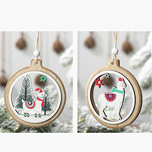 Pingente de madeira redondo para pendurar com cachecol, alpaca de Natal com enfeite para pendurar em