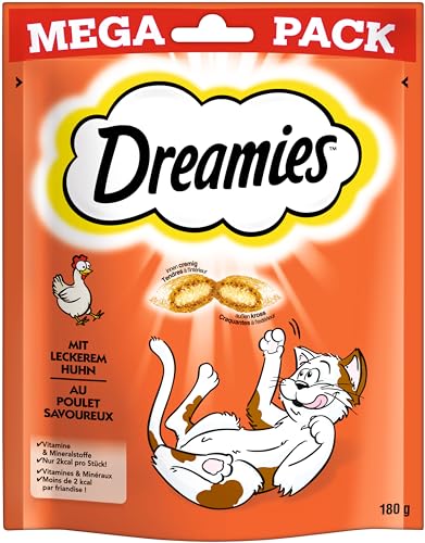 Dreamies Klassiker Katzensnacks mit Huhn – Katzenleckerli mit knuspriger Textur und cremiger Füllung – 4 x 180g