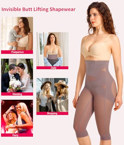 Gotoly Shapewear Tummy Control High Waisted Butt Lifting Shapewear Body Shaper Capri Shapewear Shorts Thigh Slimmer(Purple Brown,3X-Large)