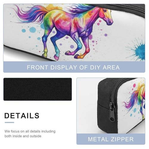 3PCS Backpacks Set, Large Capacity Travel Daypack 17 Inch Watercolor Horse Insulated Lunch Bag Lightweight Compact Pencil Pen Case 5