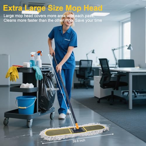 Image of 36 inch Commercial Dust Mops for Floor Cleaning with Replacement Mop Pad, Heavy Duty Large Dust Mop for Hardwood Floors,Industrial Floor Duster Wet Dry Mop for Office Garage Warehouse Factory Mall