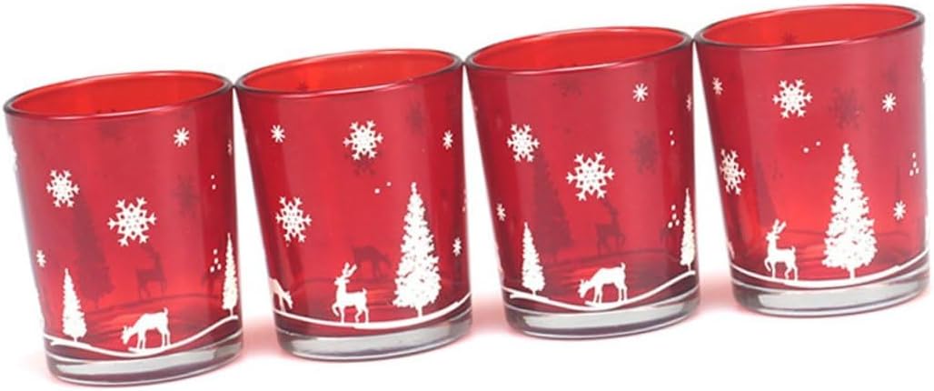 Toyvian 2pcs Christmas Candle Holder Glass Candle Cup Red Decorative Xmas Container for Holiday Party Table Centerpiece Home Décor