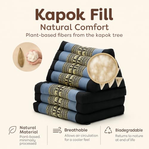 Image of Leewadee - Comfortable Japanese Floor Mattress - Thai Floor Bed with Triangle Cushion - Futon Mattress - Thai Massage Mat, 67 x 21 inches, Blue, Kapok Filling