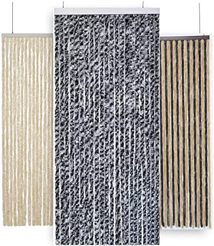 MadeInNature Rideau de Porte Chenille de qualité supérieure, Grand Choix de Couleur, Longueur et Largeur Ajustables, Protection de Vos espaces intérieurs, Anti-Insectes (Gris chiné, 90 x 210 cm)