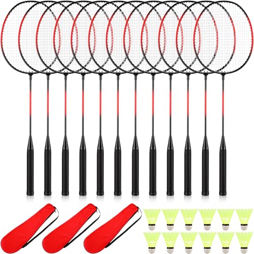 Image of 12 Pack Badminton Rackets Set Including Badminton Racquets, Nylon Shuttlecocks and Carry Bag for Outdoor Backyard Games Beginners