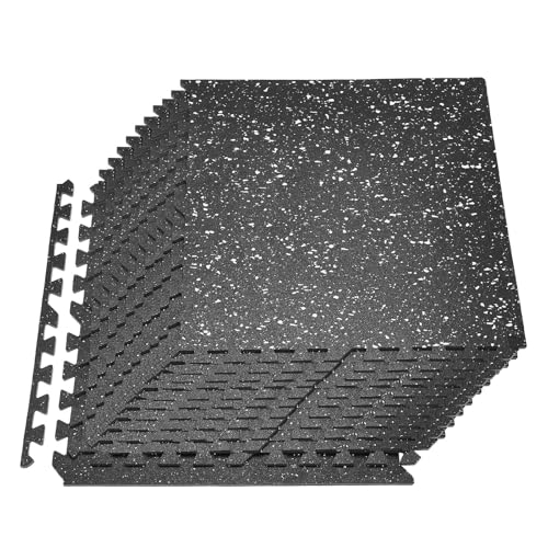 Image of VEVOR 0.4Inch 96sq.ft 24 Tiles Gym Flooring for Home Gym, Rubber Top with High Density EVA Foam, 24 x 24In Gym Floor Exercise Equipment Mats, Interlocking Gym Mats, Puzzle Workout Mats, Black & White