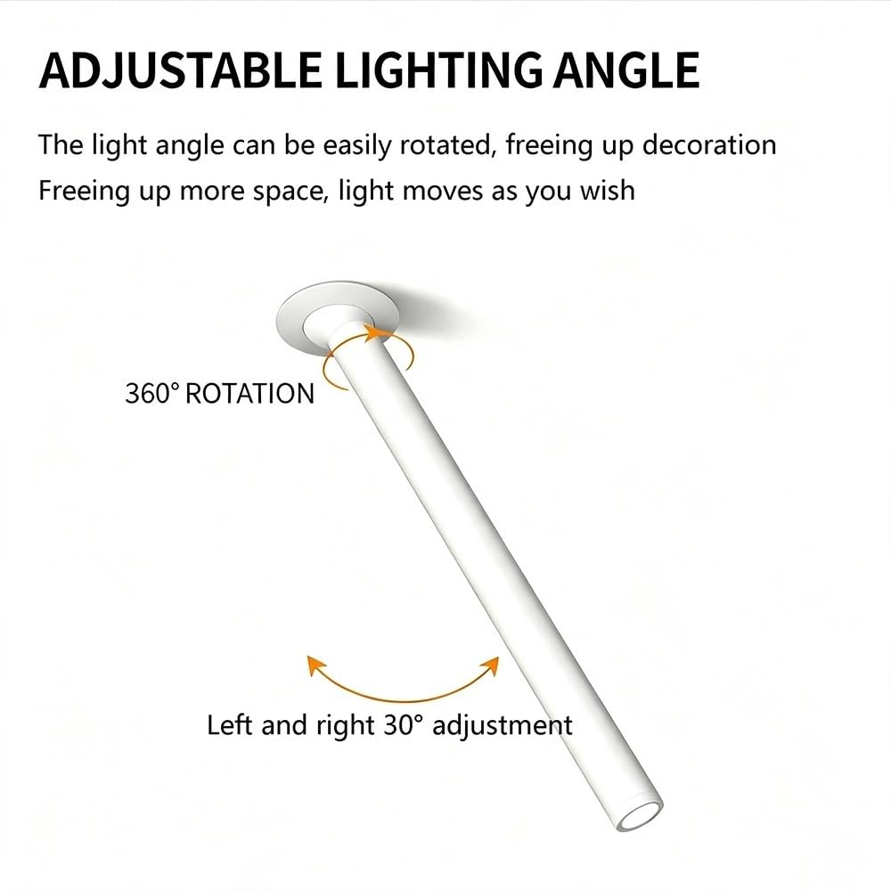 Faretti Incasso Soffitto LED Moderni, Faretto Asta Lunga Orientabile 360° | Faretti Direzionali Incassati, Illuminazione D’accento per Cucina, Corridoio, Soggiorno(White-3000k,H 20CM)