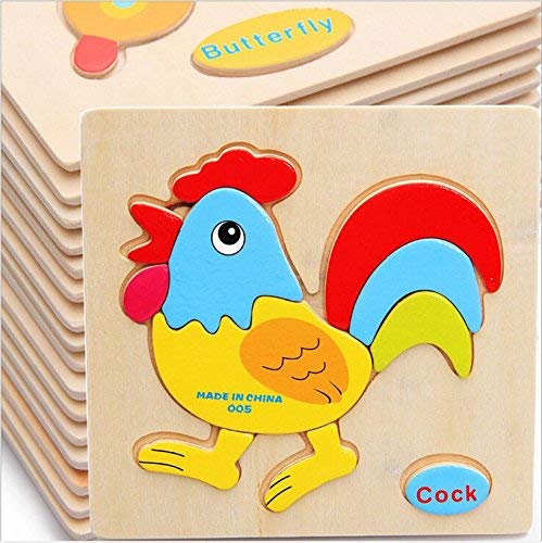 AUTHFORT Wooden Animals 3D Puzzle Children's Educational Toys (Set of 12 Puzzles) 15 cm - Multicolor