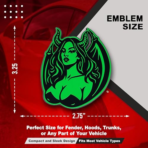 Image of Succubus Emblem, Devil Girl Demon Goddess 3D Badge, Dark Gothic Lilith Style Auto, Custom 3D Exterior Automotive Accessories, Universal Fit for Car, Truck, SUV (Set of 2) (Green)