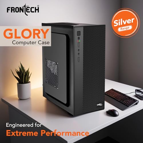 Image of Frontech Glory Compact Mid-Tower Computer Case | Silver Range | 2 x Front USB & Front Audio- Black (FT-4377)