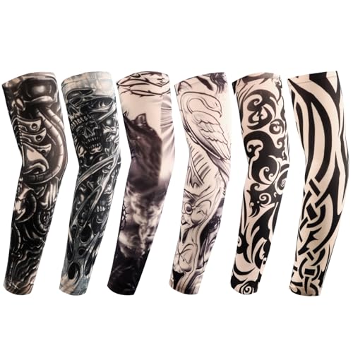 YARIEW Tattoo Sleeves for Men, 6Pcs Fake Tattoos Sleeves to Cover Arms Sun Protection Sleeve Covers...