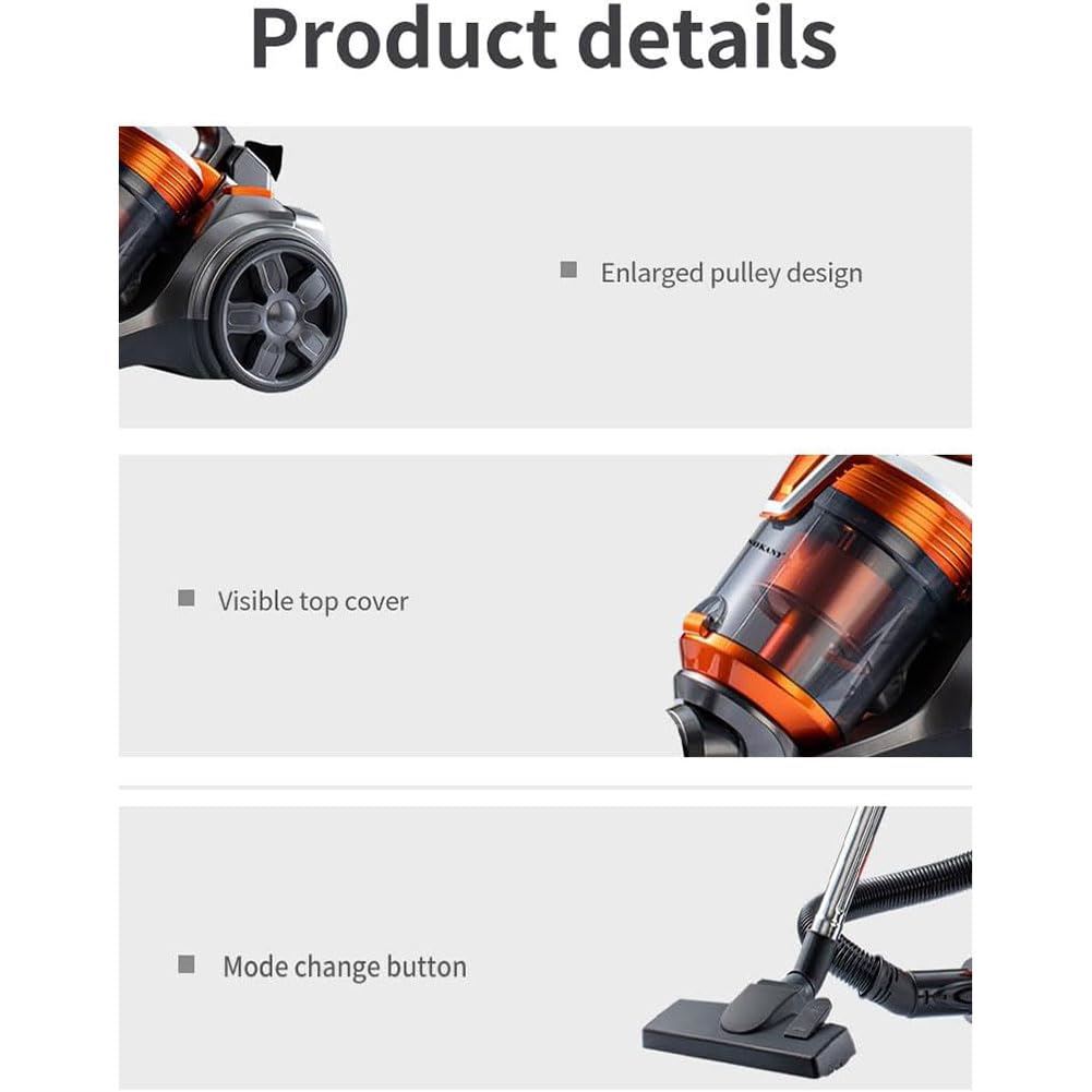 Aspiradora cilíndrica sin bolsa, limpiador ciclónico para alfombras y pisos duros de 3600 W, filtro HEPA lavable, manguera extensible, cepillo turbo para uso doméstico, piso, lechada, azulejo, sofá