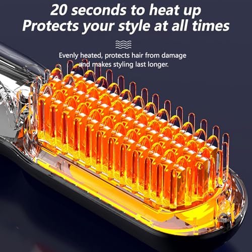 Image of Cordless Hair Straightener Comb,Portable Curling Iron for Travel,Anti-Scald Rechargeable Straightening Hot Comb