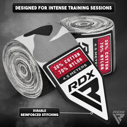 RDX Vendas Boxeo Guantes Interiores, 4,5 Metros 180 Pulgadas Elástico Correa de Muñeca Soporte Cinta, Vendaje Envolturas Protector, Muay Thai MMA Kick Boxing Artes Marciales Entrenamiento Hand Wraps - imagen 6