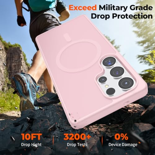 Image of SUPFINE Magnetic for Samsung Galaxy S25 Ultra Case with Screen Protector, (Built-in Magnets) (Military Grade Drop Protection) Slim Translucent Shockproof Phone Case,Pink