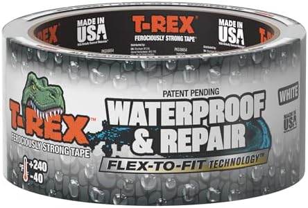 T-REX Flexible Waterproof Tape - Heavy Duty Adhesive Waterproofing Tape for Repair, Leaks, Roof Patches - Extreme Weather & UV Resistance - White 48mm x 9.14m
