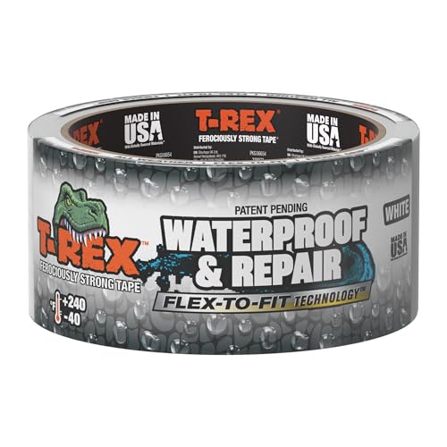 T-REX Waterproof and Repair Tape, White, 1.88" x 30 ft. (Pack of 1) Ferociously Strong, Extreme Weather & UV Resistance