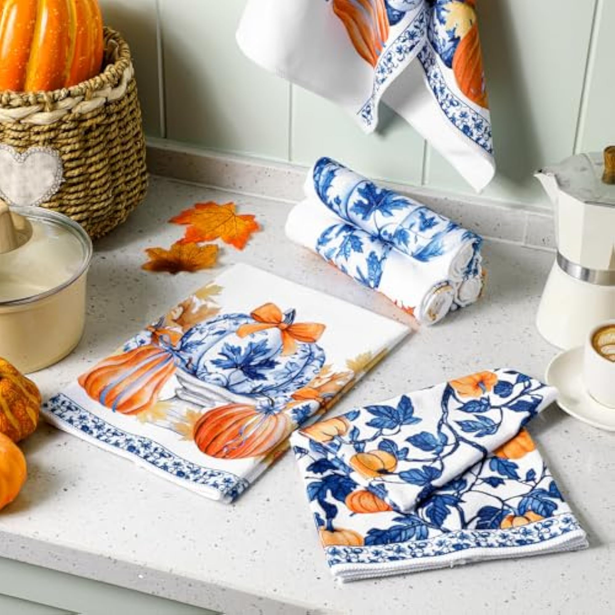 6 Pack Fall Kitchen Towels, Buffalo Plaid Design