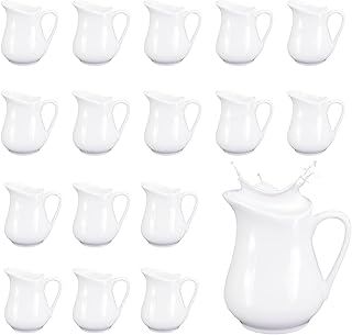 16 Pcs 4.5 oz Small Creamer Milk Pitcher with Handle Classic Porcelain Maple Syrup Container White Ceramic Dairy Dispenser for Microwave Coffee Salad Sauce