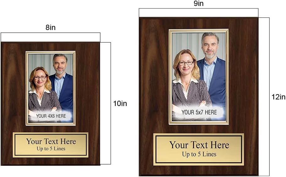 Designs ByLITA 8x10 Personalized Wooden Photo Plaque - 4x6 Horizontal Picture Holder - Custom Text on Plate