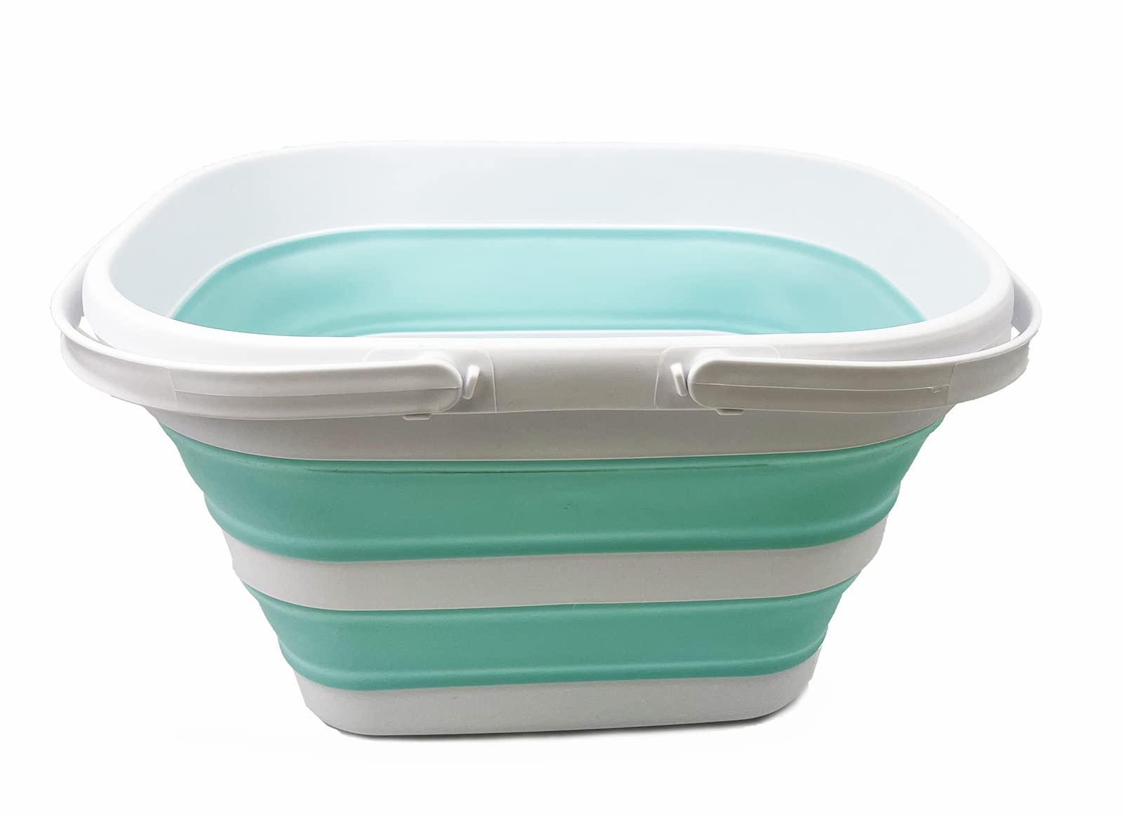 SAMMART Panier pliable avec poignée de 17 l - Panier de pique-nique d'extérieur portable / cratère - Sac de courses pliable - Récipient de rangement peu encombrant (blanc/vert lac, 1)