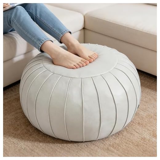 Thgonwid Handmade Round Pouf Foot Stool Ottoman- Storage Floor Cushion Footstool for Living Room, Bedroom and Wedding, Unstuffed, Beige