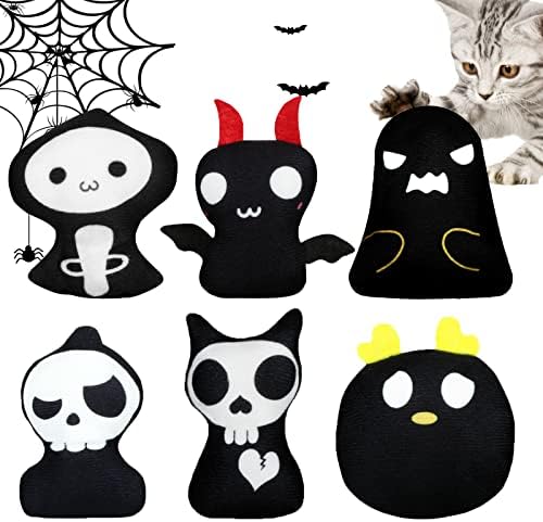 YHomU Cat Catnip Toys Horrible Ghost Cat Chew Toy Bite Resistant Catnip Toys Set of 6 Ghost Monster 2-Sided Catnip Filled Teething Chew Toys Pet Gift for Kitten Cats