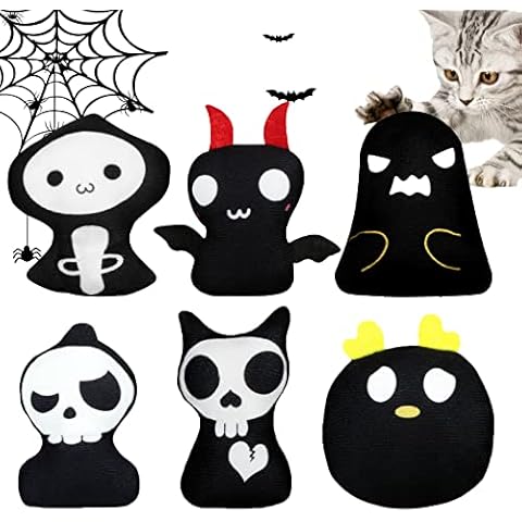 YHomU Cat Catnip Toys Horrible Halloween Ghost Cat Chew Toy Bite Resistant Catnip Toys Set of 6 Ghost Monster 2-Sided Catnip Filled Teething Chew Toys Pet Gift for Kitten Cats Cover