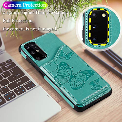 Vodico Samsung Galaxy S20 Case Wallet With Card Holder, S20 5G Slim Protective Embossed Butterfly Leather Flip Folio Wallet Back Magnetic Closure Stand Full Body Phone Cover For Women/Girls (Green) #TOP3