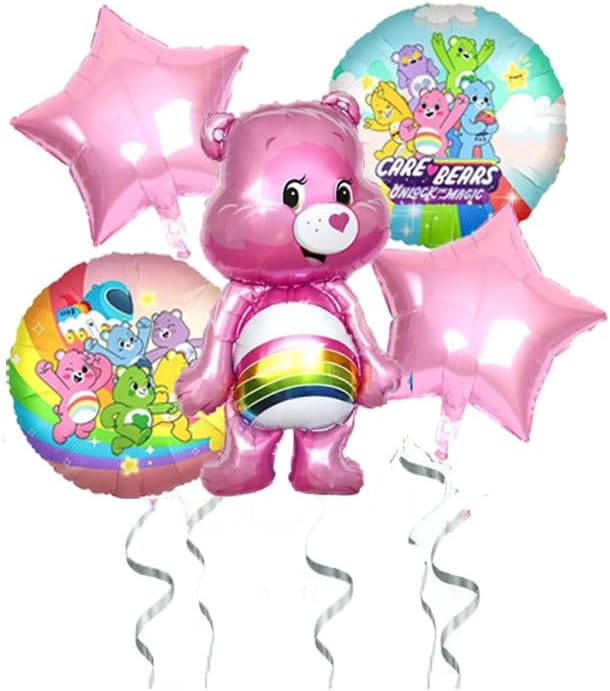 5pcs Cute Bear Party Supplies 18 Inches Round Aluminium Balloons for Bear Birthday Party Decorations Cute Bear Theme Party ，big ballons one side pink one side blue
