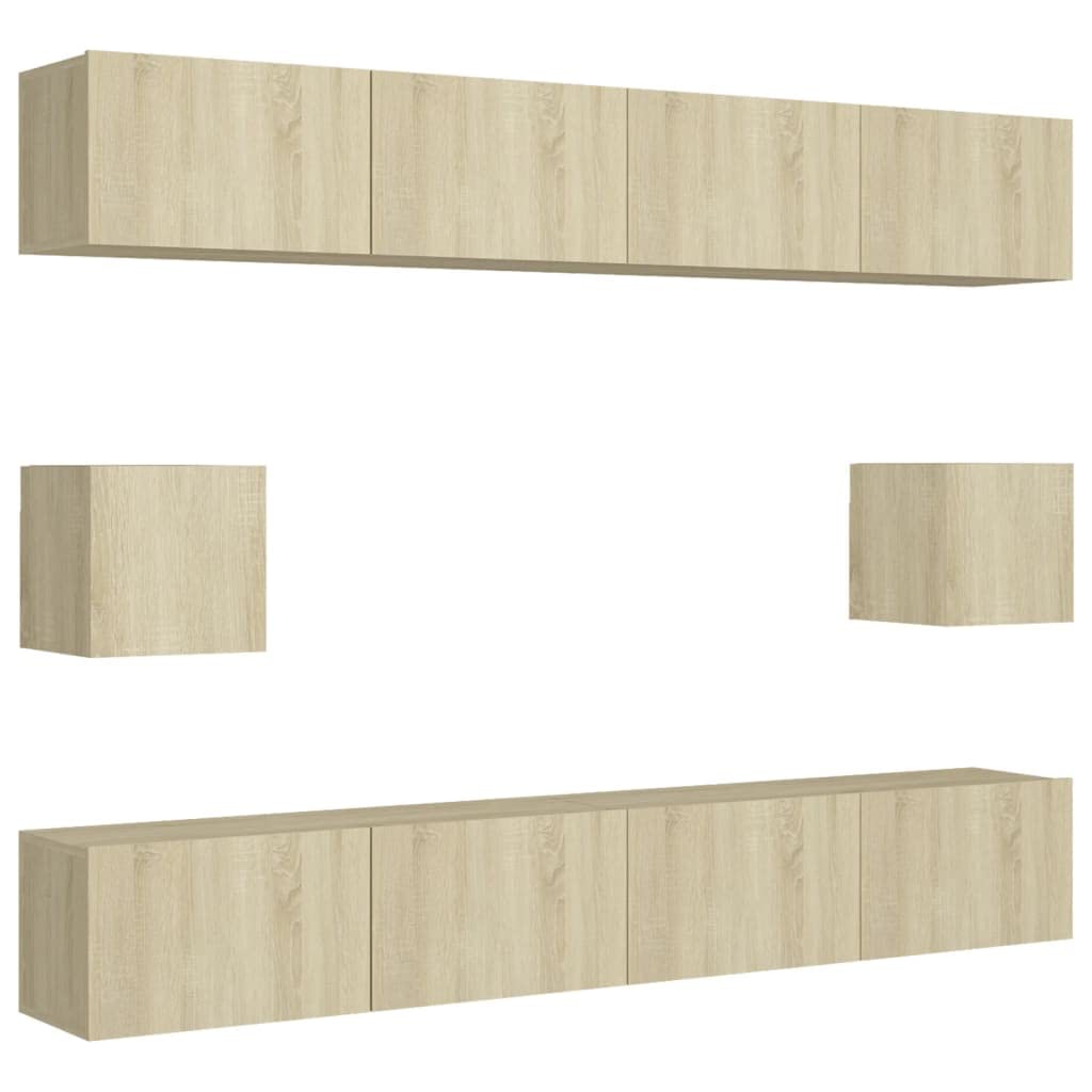 6-TLG. TV-Schrank-Set Sonoma-Eiche, Holzwerkstoff, Hängend, Modernes Media-Center für Wohnzimmer und Schlafzimmer, 100x30x30 cm
