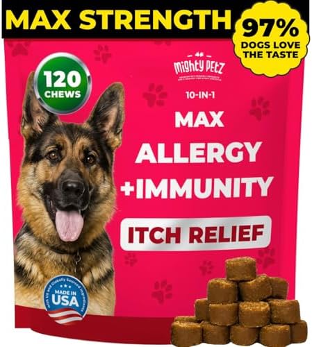 Mighty Petz MAX Dog Allergy Relief Chews - Itch Relief with Omega 3 for Dogs, Colostrum & Probiotics. Immune Support for Seasonal Allergies & Itchy Skin