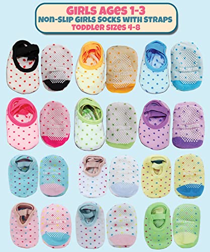 Tiny Captain Baby Toddler Girls Grip Socks 1-3 Year Old Anti Slip w/Strap Socks Girl Age 1 Year Old Gift (1_year, 3_years, MultiColor Rainbow -12 Pairs) - Thumbnail 2