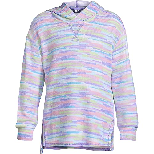 Lands' End Girls Ls Hooded Cozy Top Warm Lavender Painted Stripe Kids X-Large #TOP26