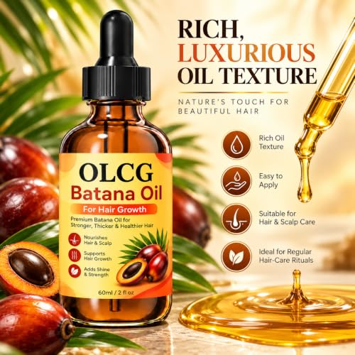 Image of OLCG Batana Oil for Hair & Scalp Care, Batana Hair Oil for Nourishment, Shine & Strength, Lightweight Hair Care Oil with Easy Dropper Application, Daily Hair Care Routine, 60ml PACK OF 1