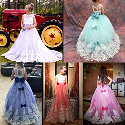 Girls Pageant Dress with Train Long Princess Lilac Kids Prom Puffy Tulle Ball Gown4